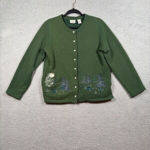 Vtg 90s Classic Elements Embroidered Nature Button up Cardigan Grandma Sweater M